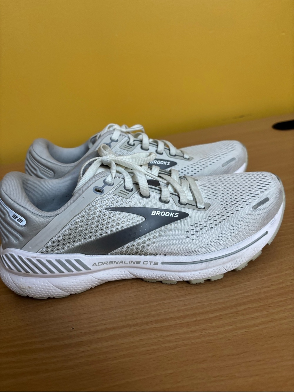 Brooks White and Silver Adrenaline GTS 22Running Sneakers